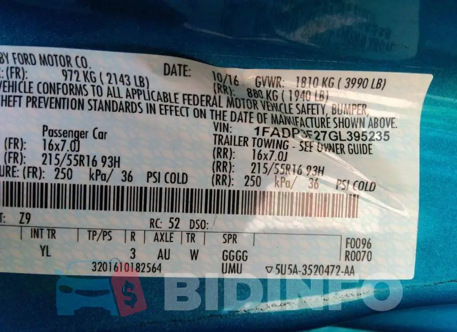 1FADP3F27GL395235 Photo# 9