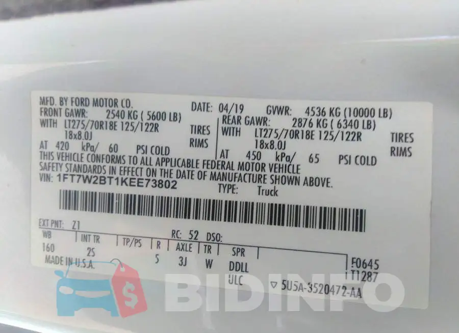 1FT7W2BT1KEE73802 Photo# 9