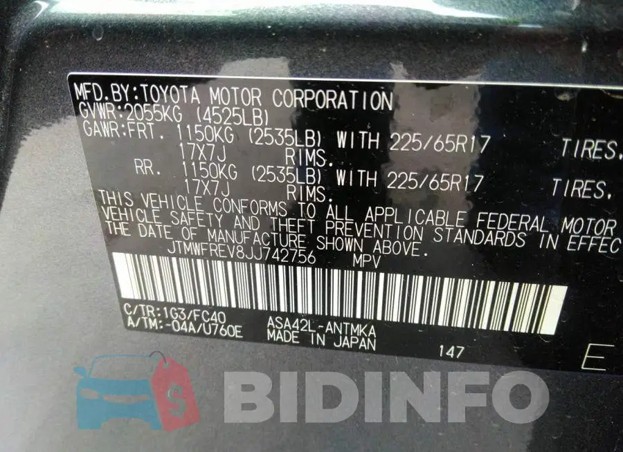 JTMWFREV8JJ742756 Photo# 9