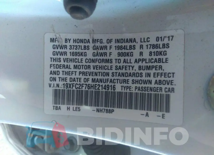 19XFC2F76HE214916 Photo# 9