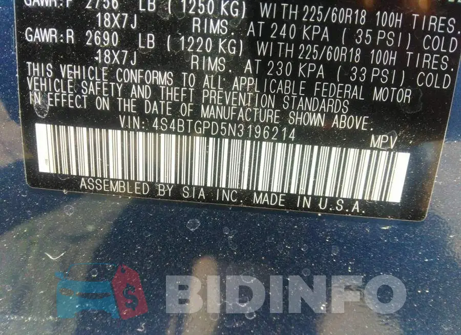 4S4BTGPD5N3196214 Photo# 9