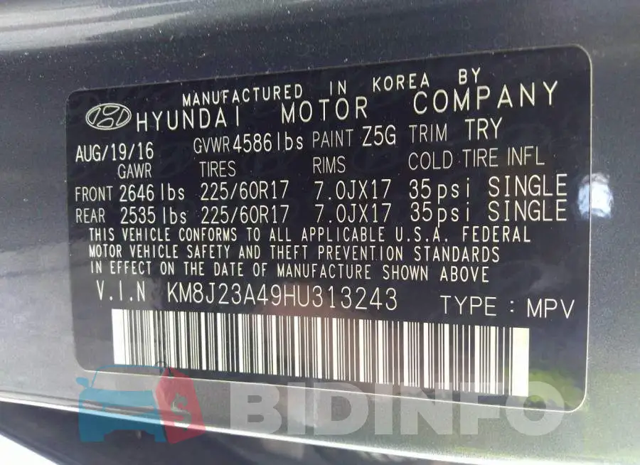 KM8J23A49HU313243 Photo# 9