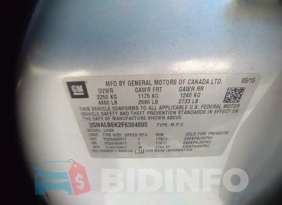 2GNALBEK2F6384890 Photo# 9