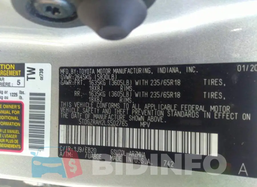 5TDGZRAH2LS502765 Photo# 9