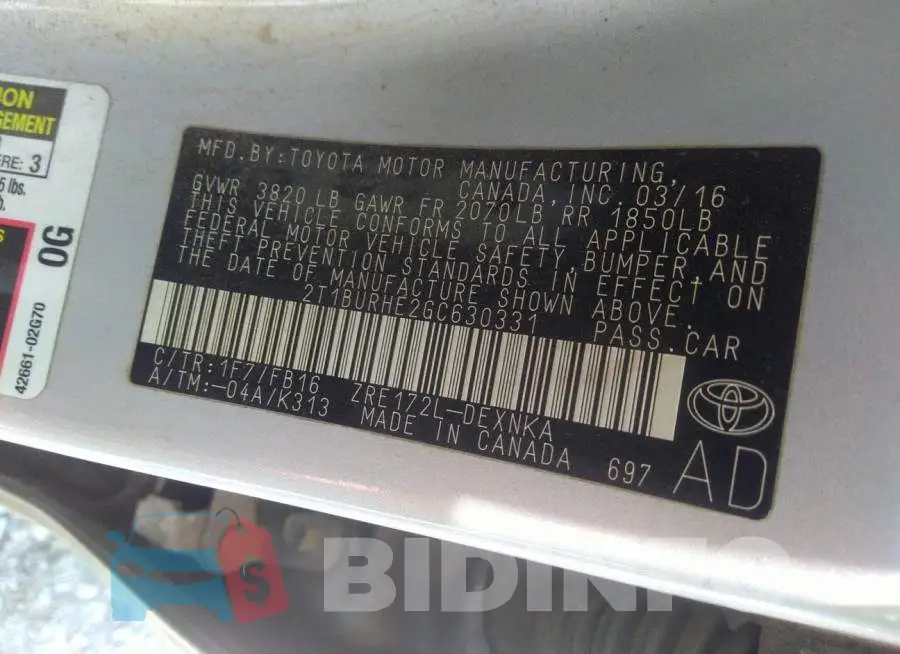 2T1BURHE2GC630331 Photo# 9