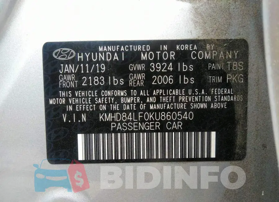 KMHD84LF0KU860540 Photo# 9