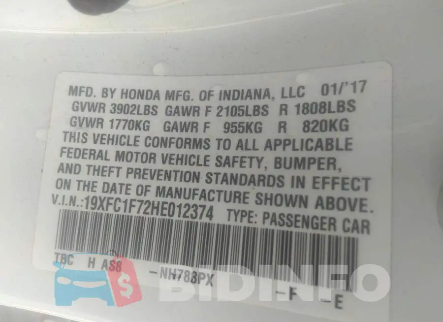 19XFC1F72HE012374 Photo# 9