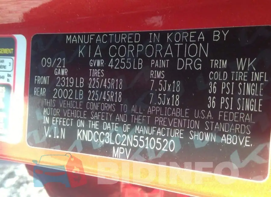 KNDCC3LC2N5510520 Photo# 9