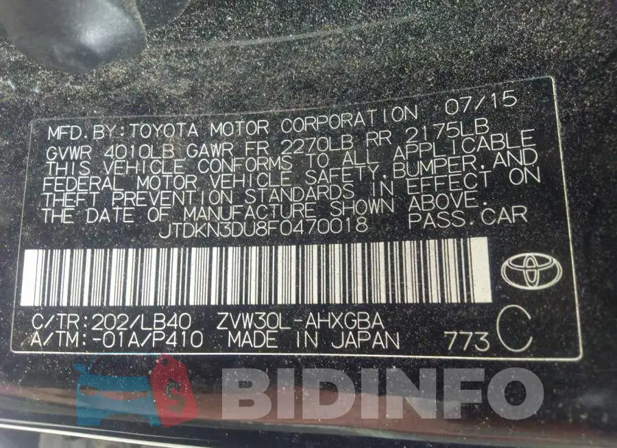 JTDKN3DU8F0470018 Photo# 9