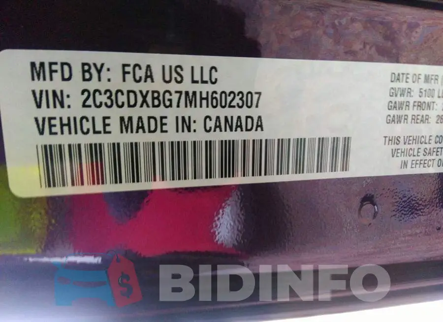 2C3CDXBG7MH602307 Photo# 9
