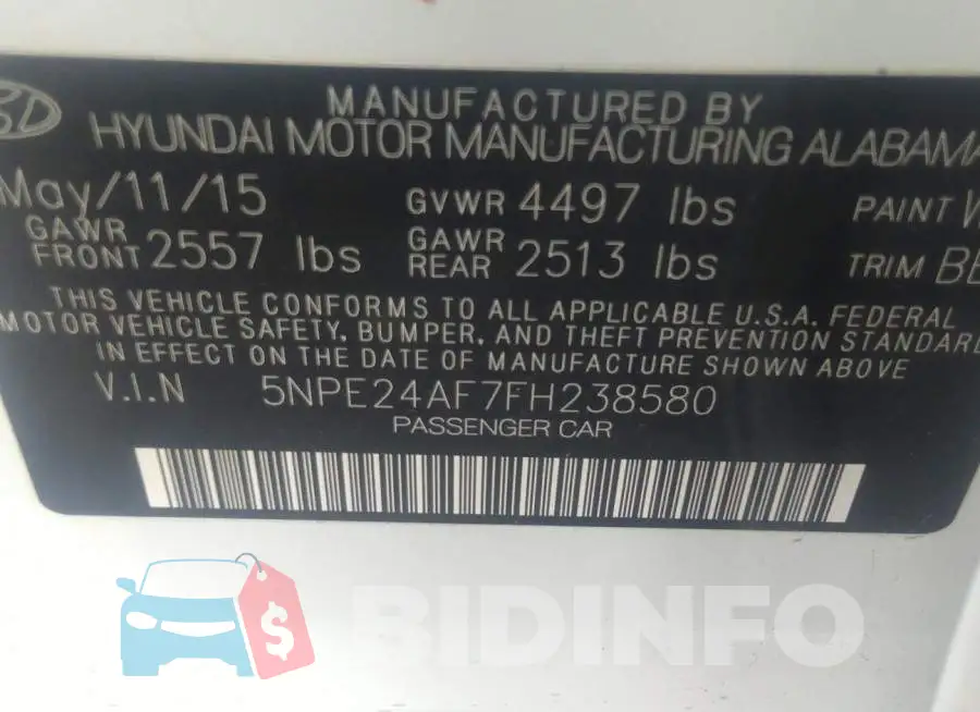 5NPE24AF7FH238580 Photo# 9