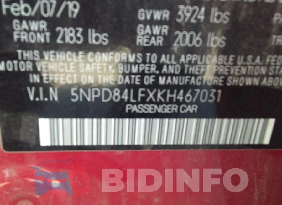5NPD84LFXKH467031 Photo# 9