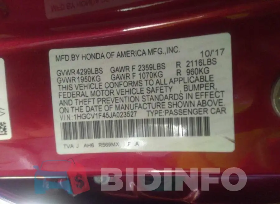 1HGCV1F45JA023527 Photo# 9