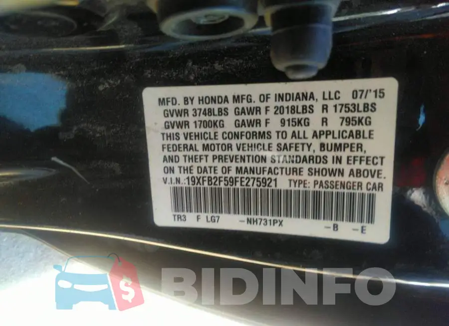 19XFB2F59FE275921 Photo# 9