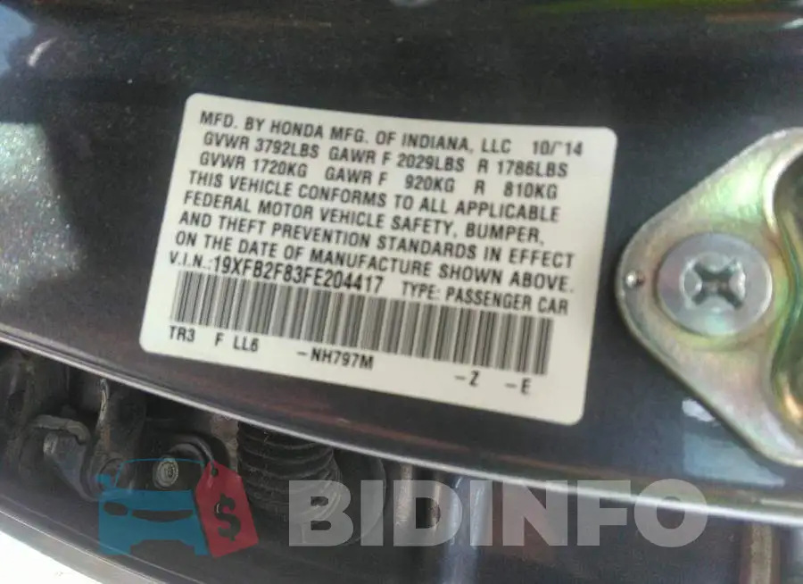 19XFB2F83FE204417 Photo# 9