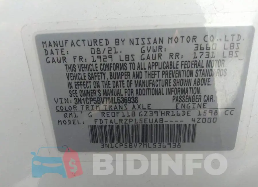 3N1CP5BV7ML536938 Photo# 9
