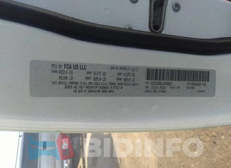 2C3CDXBG6JH206882 Photo# 9