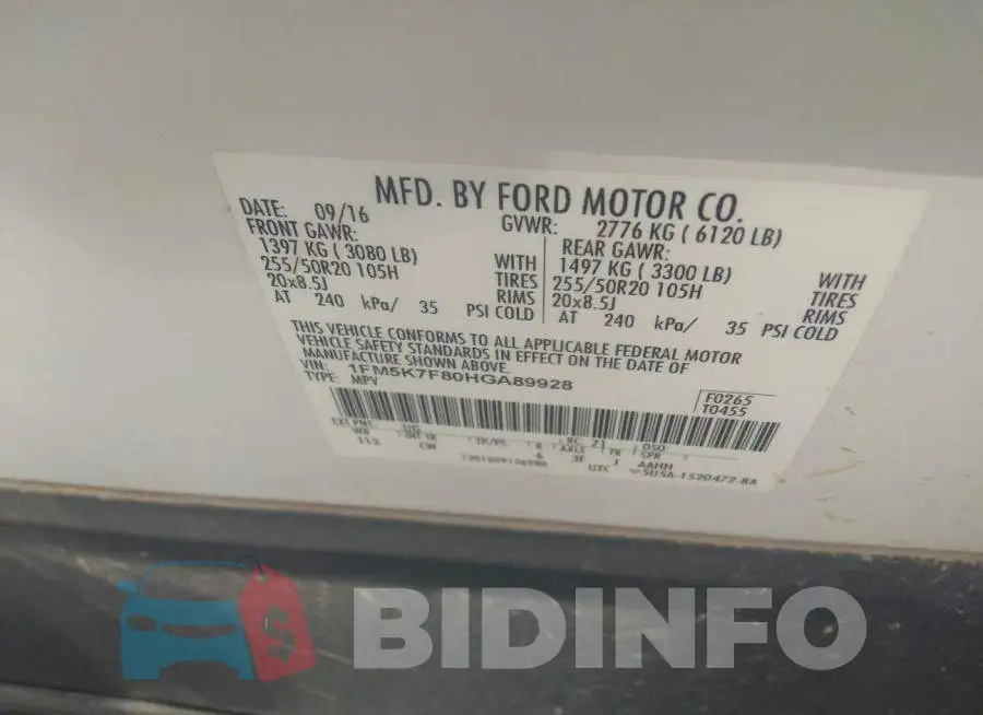 1FM5K7F80HGA89928 Photo# 9