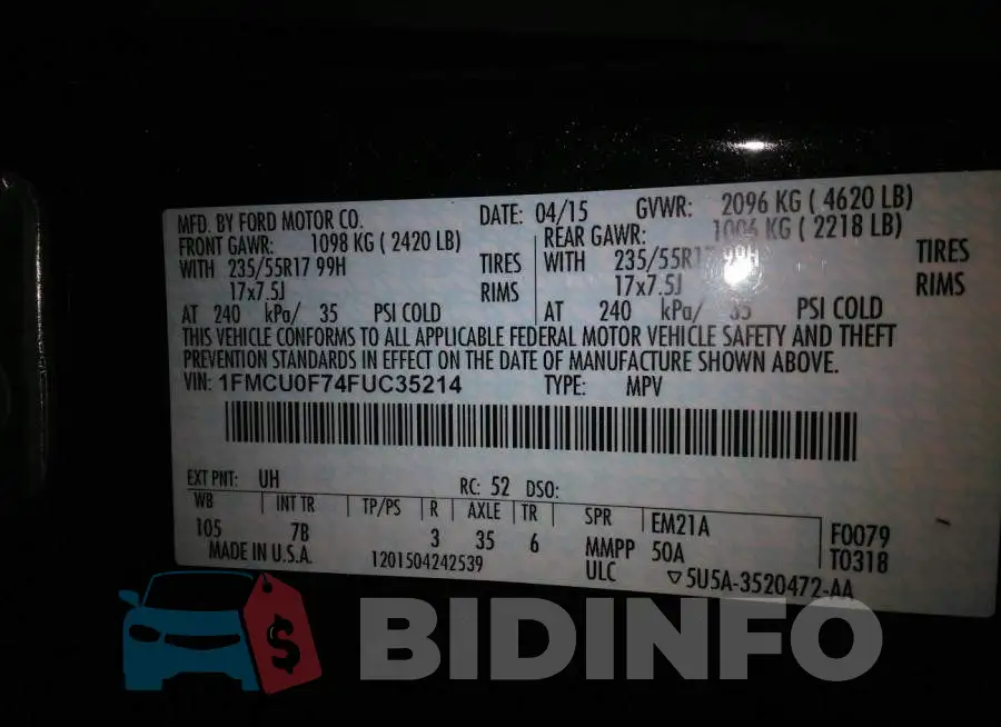 1FMCU0F74FUC35214 Photo# 9