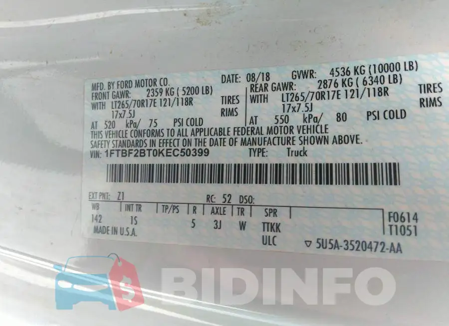 1FTBF2BT0KEC50399 Photo# 9