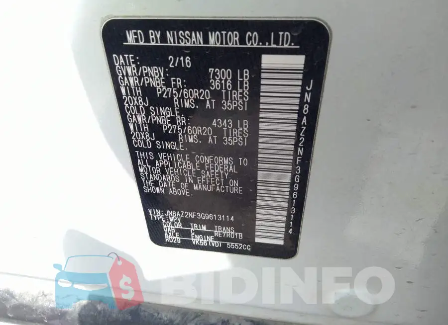 JN8AZ2NF3G9613114 Photo# 9