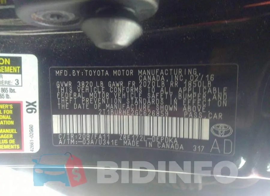 2T1BURHE2GC626859 Photo# 9