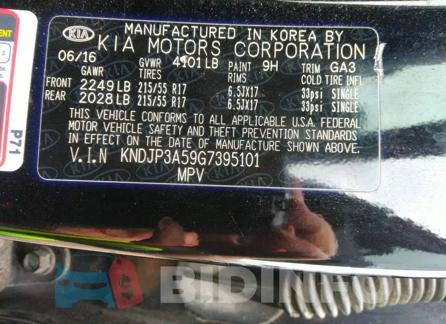 KNDJP3A59G7395101 Photo# 9