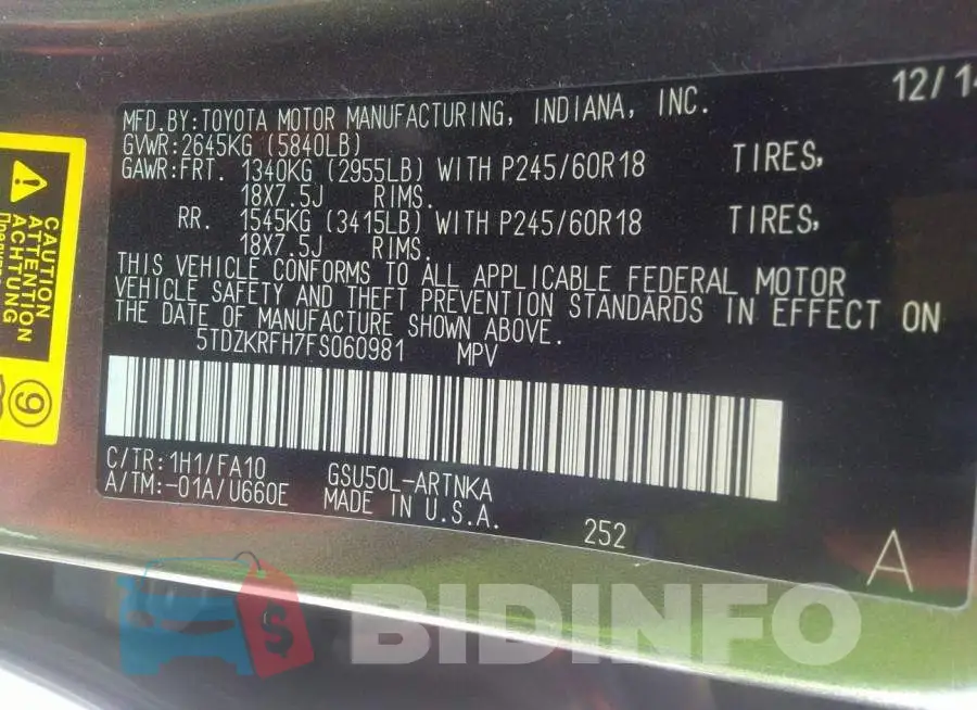 5TDZKRFH7FS060981 Photo# 9
