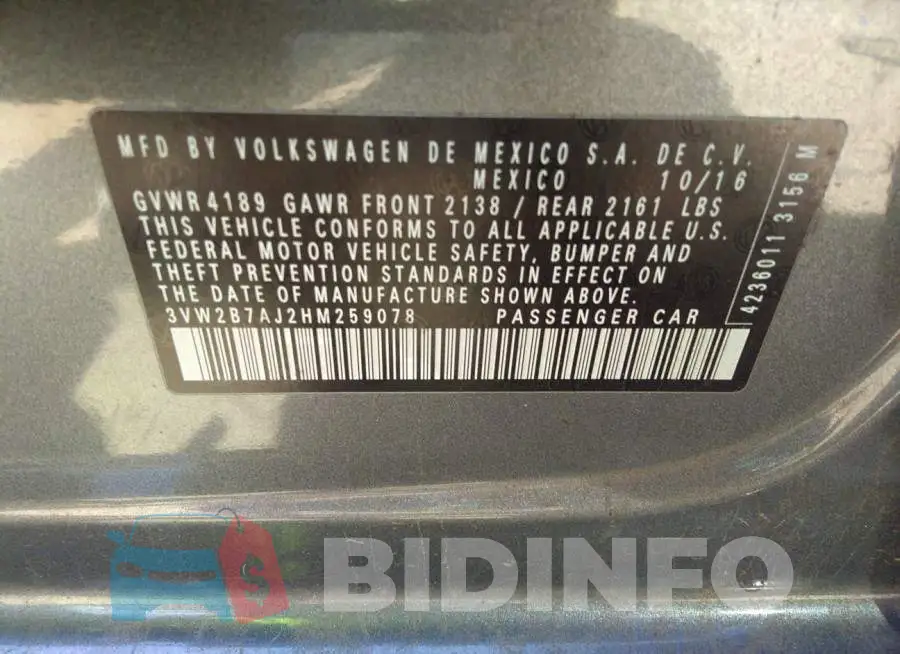 3VW2B7AJ2HM259078 Photo# 9
