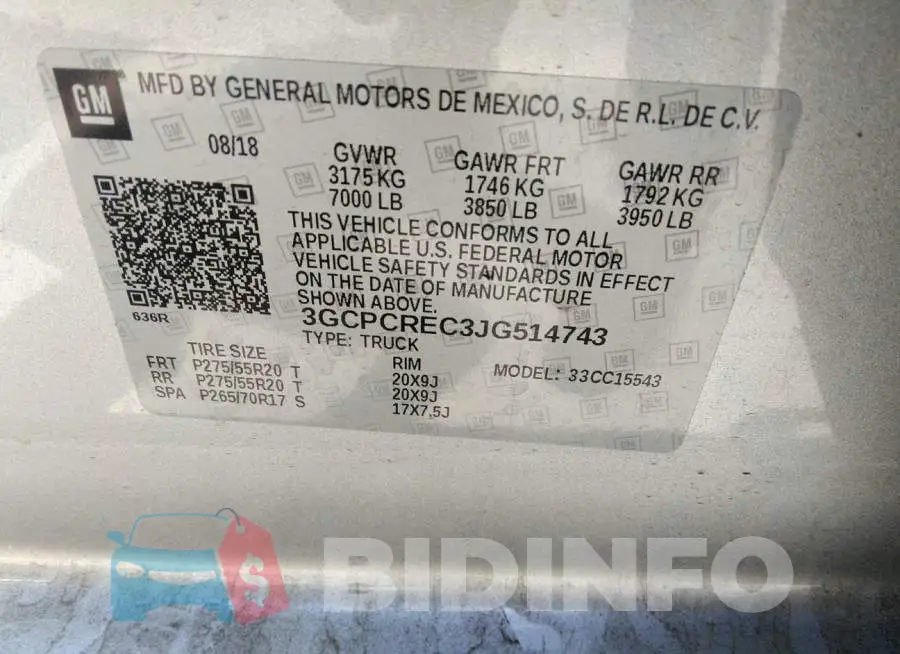 3GCPCREC3JG514743 Photo# 9