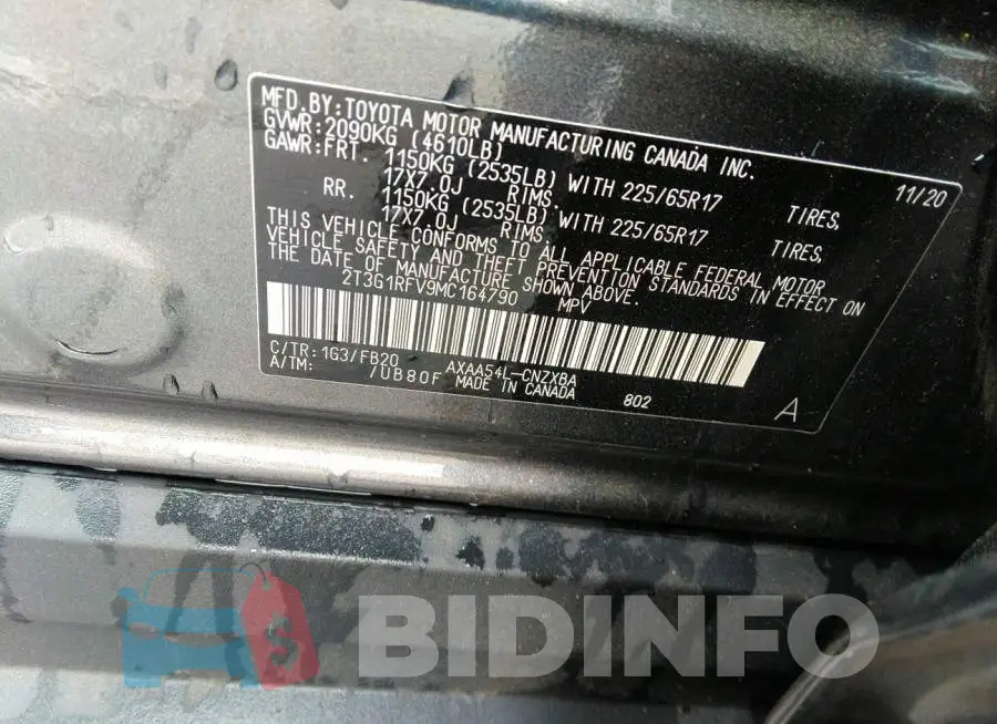2T3G1RFV9MC164790 Photo# 9