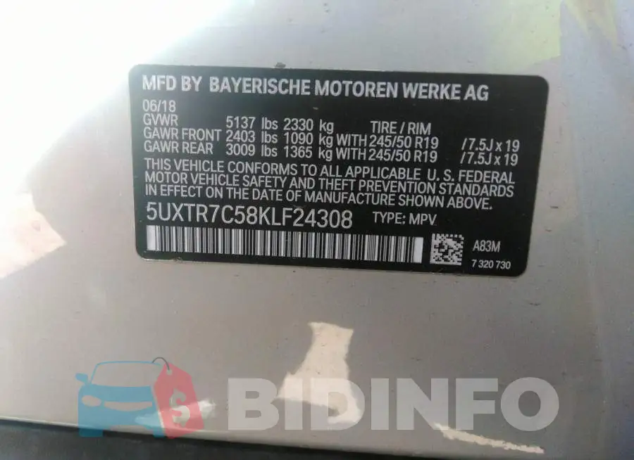 5UXTR7C58KLF24308 Photo# 9