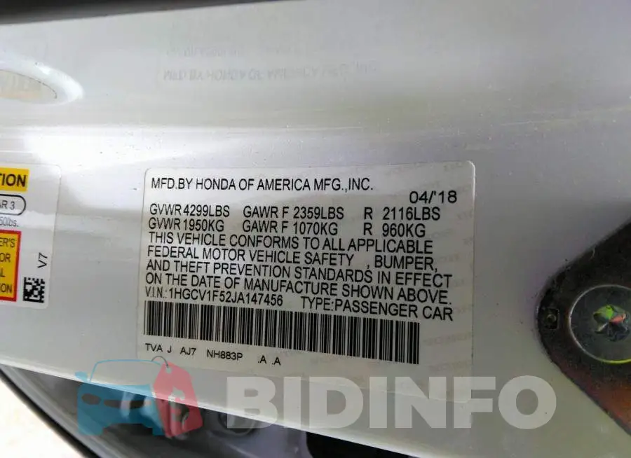 1HGCV1F52JA147456 Photo# 9