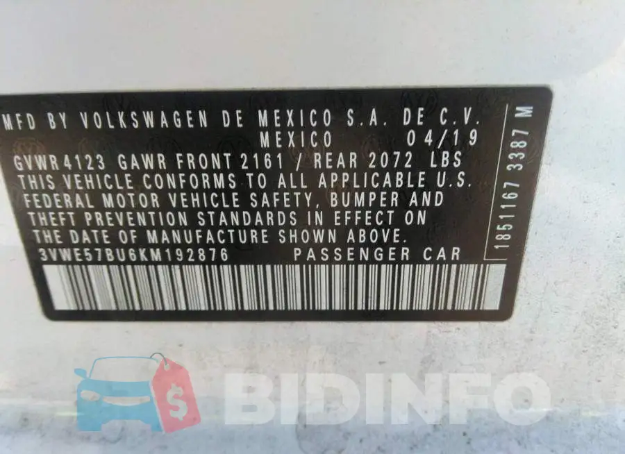 3VWE57BU6KM192876 Photo# 9