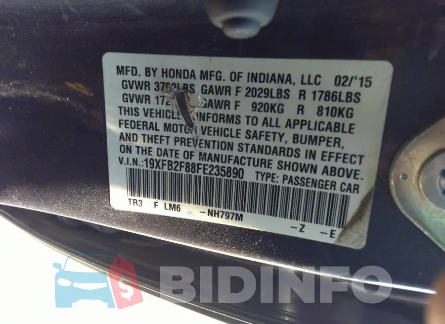 19XFB2F88FE235890 Photo# 9