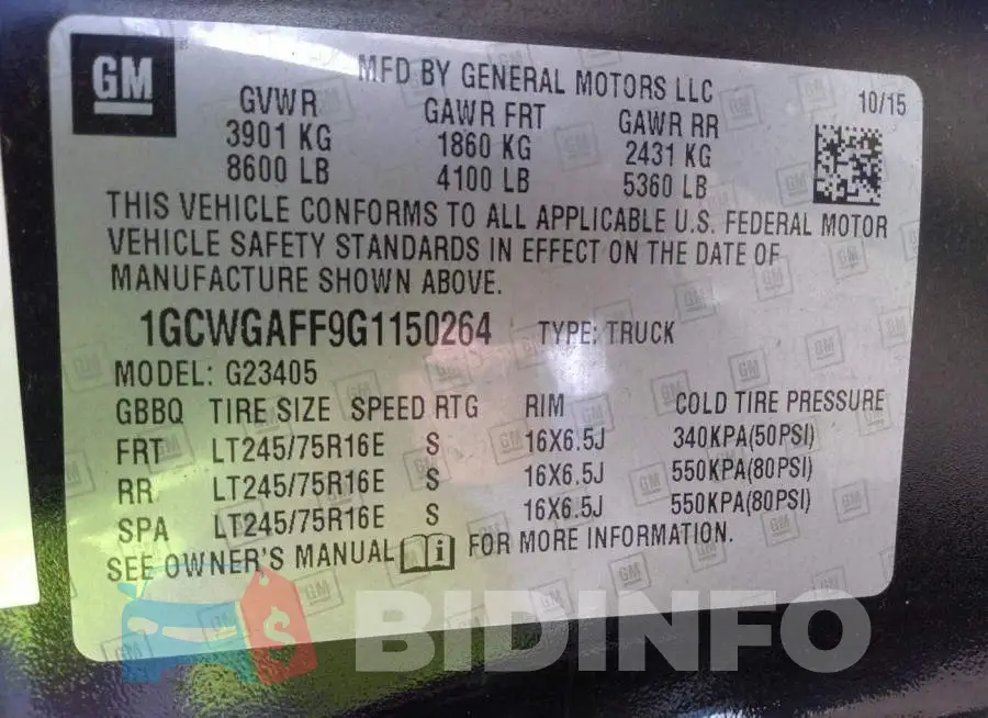 1GCWGAFF9G1150264 Photo# 9