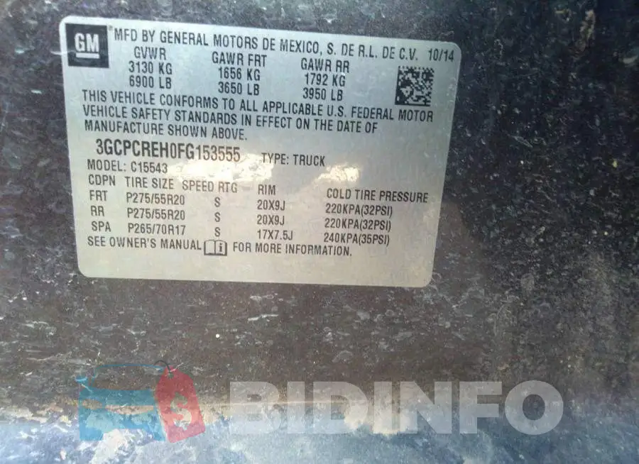 3GCPCREH0FG153555 Photo# 9