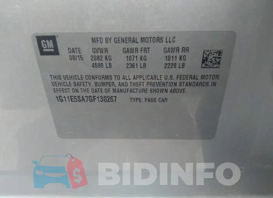 1G11E5SA7GF130267 Photo# 9