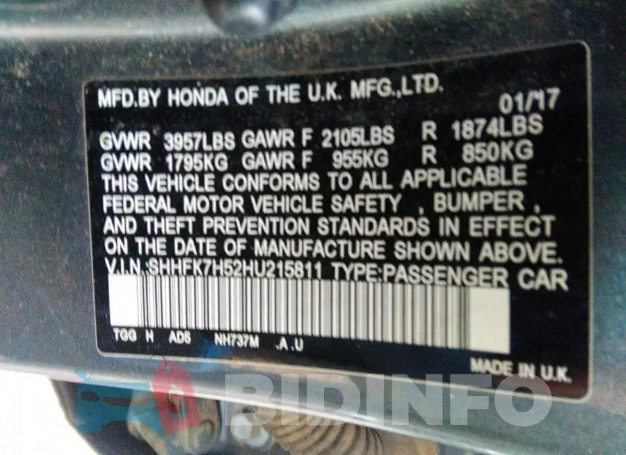 SHHFK7H52HU215811 Photo# 9