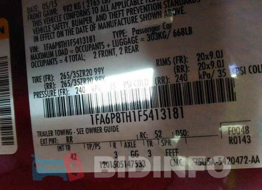 1FA6P8TH1F5413181 Photo# 9