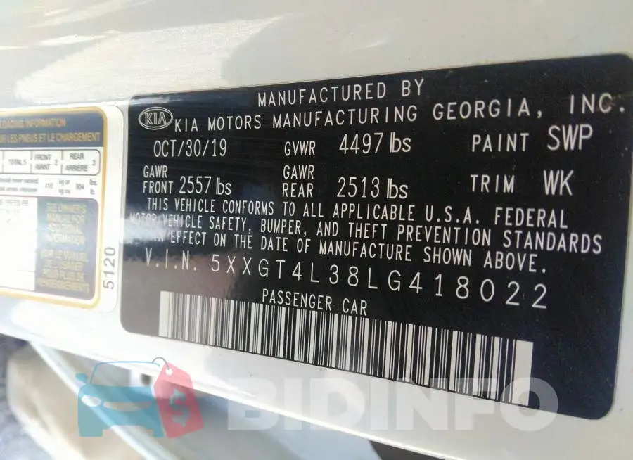 5XXGT4L38LG418022 Photo# 9