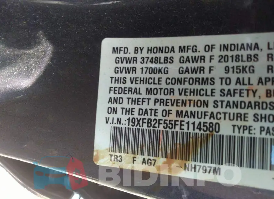 19XFB2F55FE114580 Photo# 9