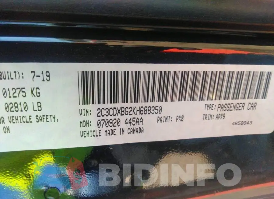 2C3CDXBG2KH688350 Photo# 9