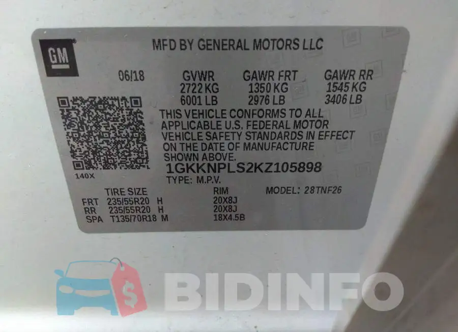 1GKKNPLS2KZ105898 Photo# 9