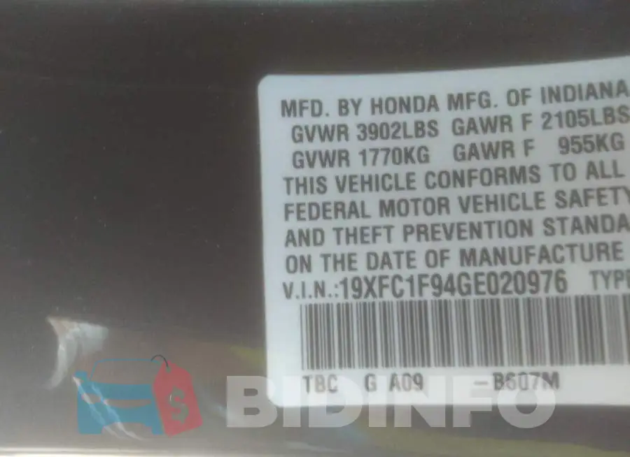 19XFC1F94GE020976 Photo# 9