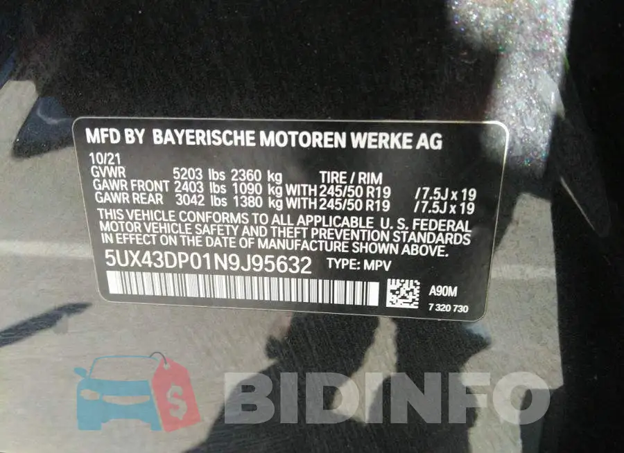 5UX43DP01N9J95632 Photo# 9