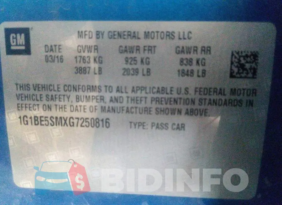 1G1BE5SMXG7250816 Photo# 9