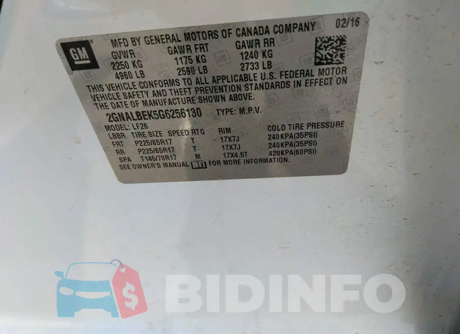 2GNALBEK5G6256130 Photo# 9
