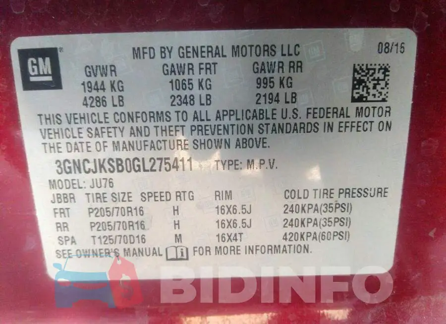 3GNCJKSB0GL275411 Photo# 9
