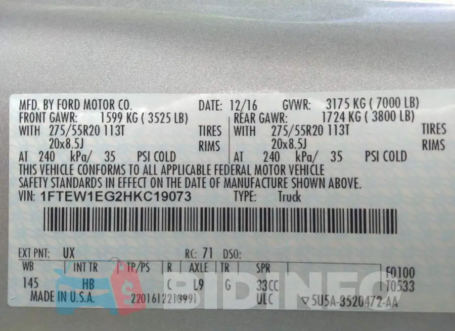 1FTEW1EG2HKC19073 Photo# 9